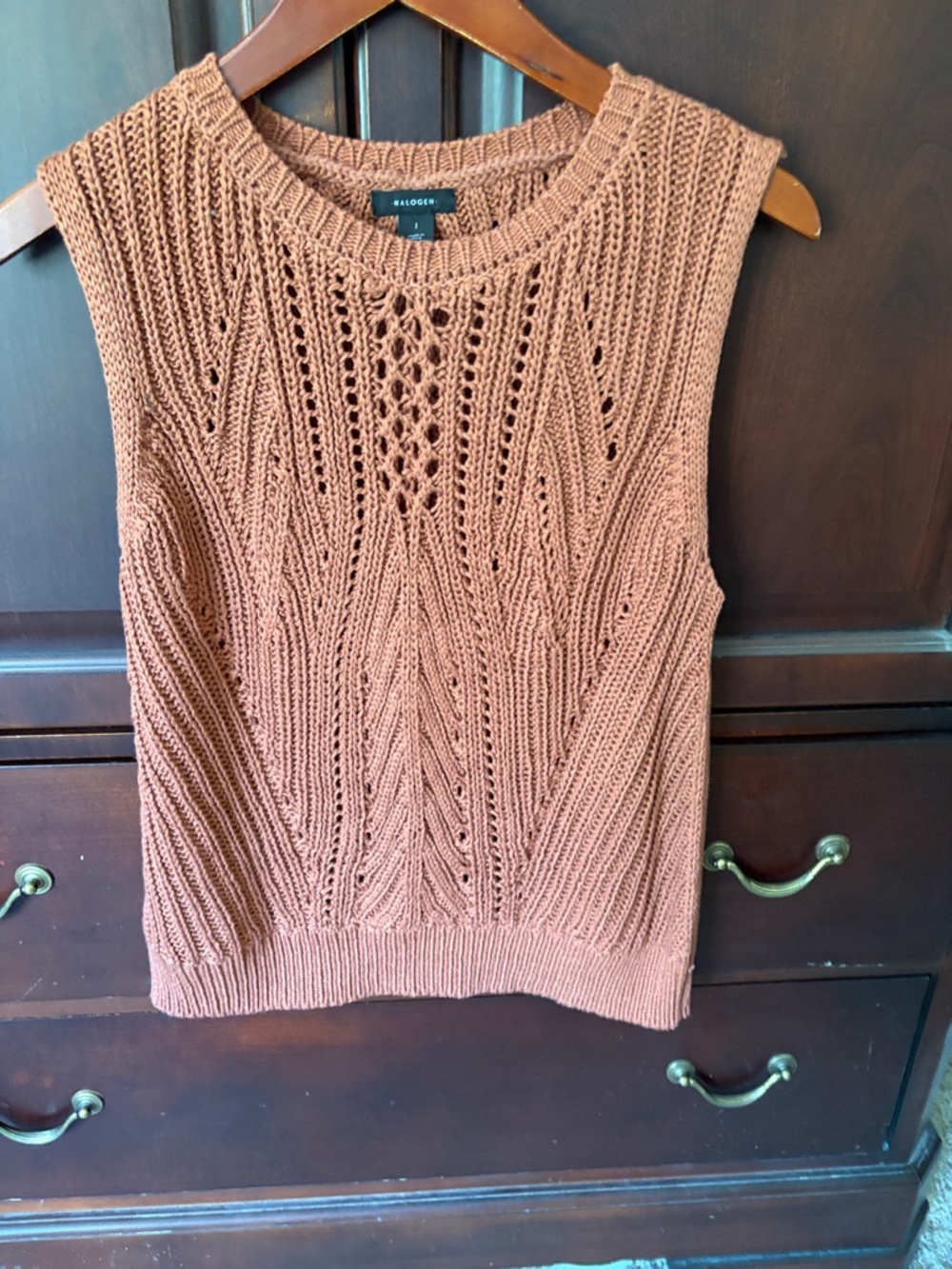 NWOT Halogen for Nordstrom Deep Orange Cable Knit Sleeveless Sweater